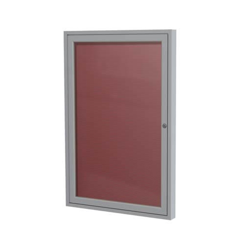 Ghent 18" x 24" 1-Door Satin Aluminum Frame Enclosed Flannel Letterboard - Burgundy