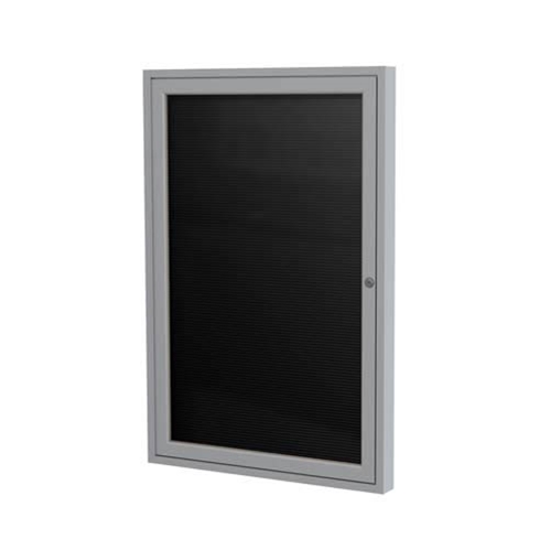 Ghent 18" x 24" 1-Door Satin Aluminum Frame Enclosed Flannel Letterboard - Black
