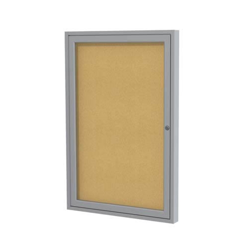 Ghent 18" x 24" 1-Door Satin Aluminum Frame Enclosed Tackboard - Natural Cork