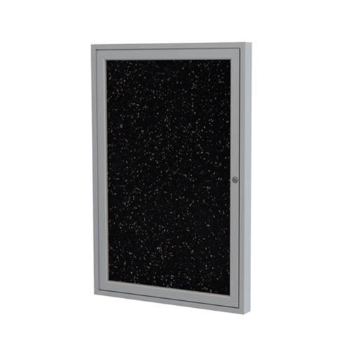 Ghent 18" x 24" 1-Door Satin Aluminum Frame Enclosed Recycled Rubber Tackboard - Tan Speckled