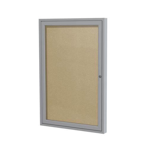Ghent 18" x 24" 1-Door Satin Aluminum Frame Enclosed Vinyl Tackboard - Caramel