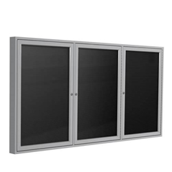 Ghent 72" x 36" 3-Door Satin Aluminum Frame Enclosed Vinyl Letterboard - Black