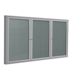 Ghent 72" x 48" 3-Door Satin Aluminum Frame Enclosed Vinyl Tackboard - Stone
