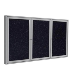Ghent 96" x 48" 3-Door Satin Aluminum Frame Enclosed Recycled Rubber Tackboard - Confetti