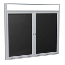 Ghent 6" x 36" 2-Door Satin Alum Frame w/ Headliner Enclosed Flannel Letterboard - Black