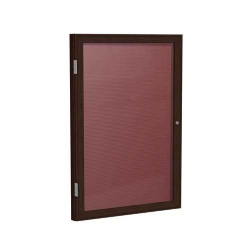 Ghent 18" x 24" 1-Door Wood Frame Walnut Finish Enclosed Flannel Letterboard - Burgundy
