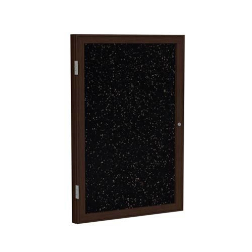 Ghent 18" x 24" 1-Door Wood Frame Walnut Finish Enclosed Recycled Rubber Tackboard - Tan Speckled