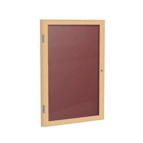 Ghent 18" x 24" 1-Door Wood Frame Oak Finish Enclosed Flannel Letterboard - Burgundy