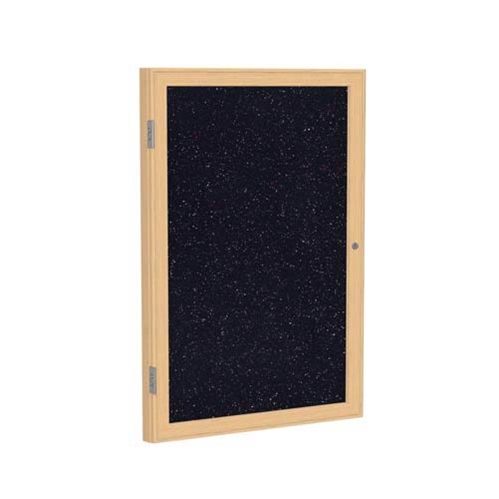 Ghent 18" x 24" 1-Door Wood Frame Oak Finish Enclosed Recycled Rubber Tackboard - Confetti