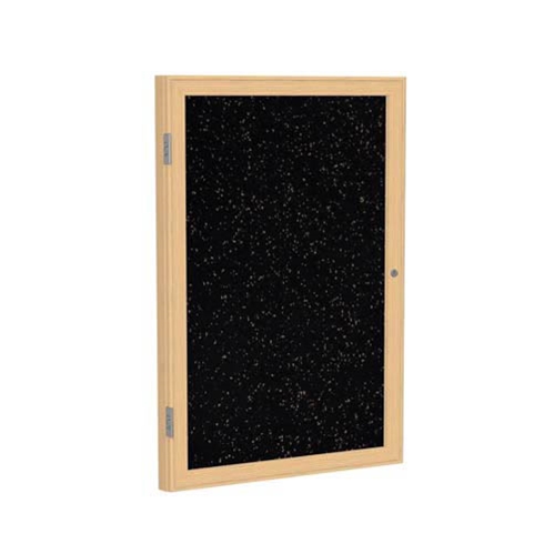 Ghent 18" x 24" 1-Door Wood Frame Oak Finish Enclosed Recycled Rubber Tackboard - Tan Speckled