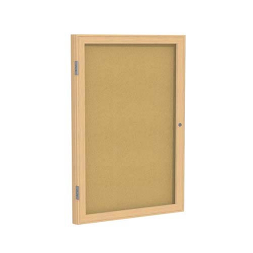 Ghent 3" x 36" 1-Door Wood Frame Oak Finish Enclosed Tackboard - Natural Cork