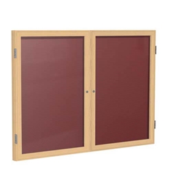 Ghent 6" x 48" 2-Door Wood Frame Oak Finish Enclosed Flannel Letterboard - Burgundy