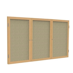 Ghent 96" x 48" 3-Door Wood Frame Oak Finish Enclosed Fabric Tackboard - Beige