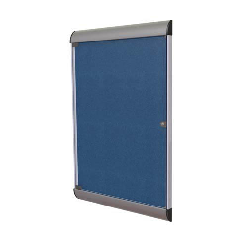 Ghent 26.5" x 42.125" 1-Door Silhouette Enclosed Tackboard, Satin Frame w/ Vinyl Fabric - Navy